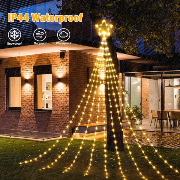 Christmas Decorations Star String Lights - 344 LED 11.8ft 9 Strands Waterfall Tree Lights with Topper Star - Image 5
