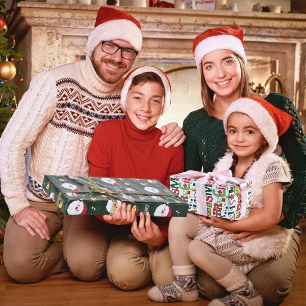 GONEJALL Christmas Wrapping Paper - 4 Rolls - Funny Santa Claus, Snowflakes Snowman, Pine Trees, Christmas Tree - Image 3