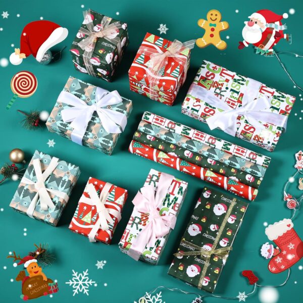 GONEJALL Christmas Wrapping Paper - 4 Rolls - Funny Santa Claus, Snowflakes Snowman, Pine Trees, Christmas Tree - Image 4