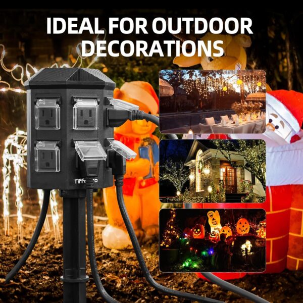 Outdoor Power Stake Timer, 100FT Remote Control, Dusk to Dawn Christmas Light Timer - Image 4