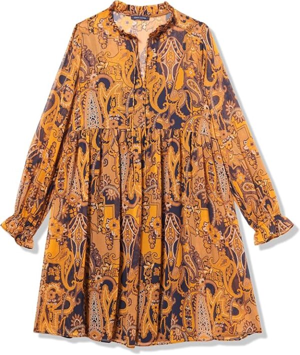 Tommy Hilfiger Women's Long Sleeve Keyhole Paisley Print Chiffon Dress