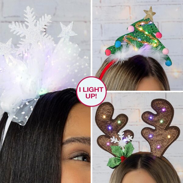 CONAIR Scunci 3pk Tree Light Up Holiday Headbands - hair accessories for women - Image 4