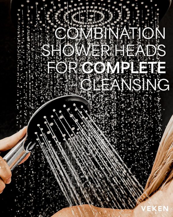 Veken High Pressure Rain Shower Head Combo with Extension Arm- Wide Showerhead with Handheld Water Spray - Image 3