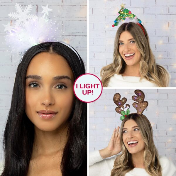 CONAIR Scunci 3pk Tree Light Up Holiday Headbands - hair accessories for women - Image 3